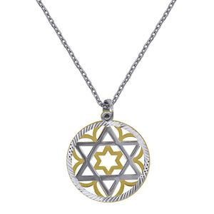 925 Sterling Silver Yellow-Tone Women Rolo Link Star Of David Necklace