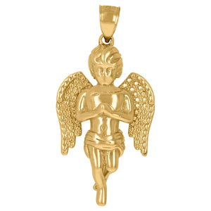 10kt Yellow Gold Mens Praying Angel Religious Charm Pendant