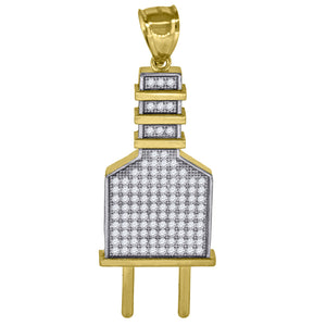 10kt Two-Tone Gold Mens Cubic-Zirconia Occupation Tools Plug Pin Charm Pendant