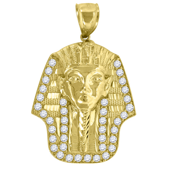10KT Two-Tone Gold Mens Cubic Zirconia Pharaoh Egyptian Charm Pendant