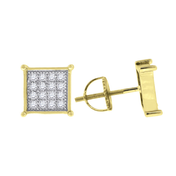 925 Sterling Silver Yellow-tone Womens Cubic Zirconia Square Stud Earrings