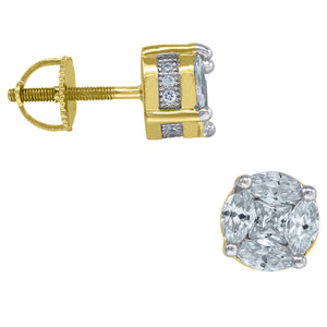 925 Sterling Silver Yellow-tone Womens Princess Cubic Zirconia Round Halo Stud Earrings