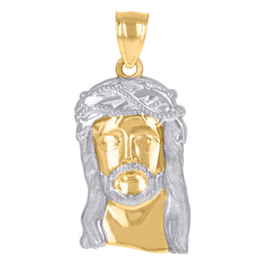 10kt Gold Two-tone Textured Mens Jesus Ht:30.9mm x W:14.9mm Religious Charm Pendant