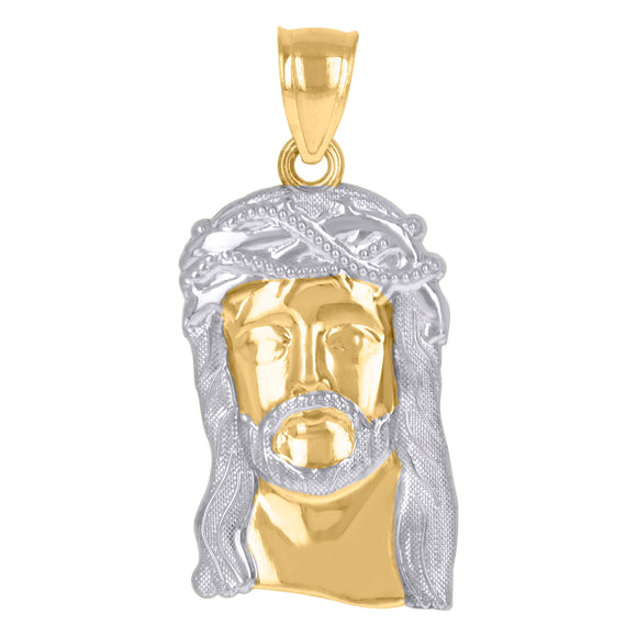 10kt Gold Two-tone Textured Mens Jesus Ht:30.9mm x W:14.9mm Religious Charm Pendant
