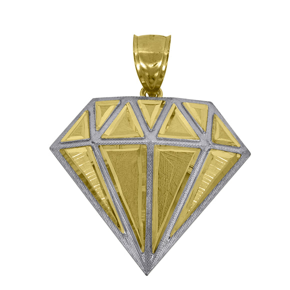 10kt Two-tone Gold Mens Diamond-cut Textured Diamond Shape Charm Pendant