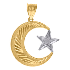 10kt Two-tone Gold Mens Diamond-cut Star Moon Charm Pendant