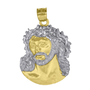 10kt Two-tone Gold Unisex Textured Jesus Face Religious Charm Pendant