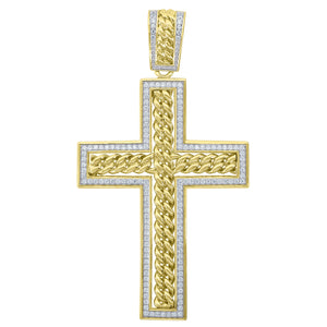 925 Sterling Silver Yellow-tone Unisex CZ Cross Religious Charm Pendant