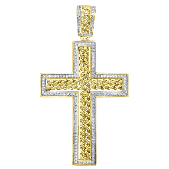 925 Sterling Silver Yellow-tone Unisex CZ Cross Religious Charm Pendant