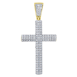 925 Sterling Silver Yellow-tone Unisex CZ Cross Religious Charm Pendant