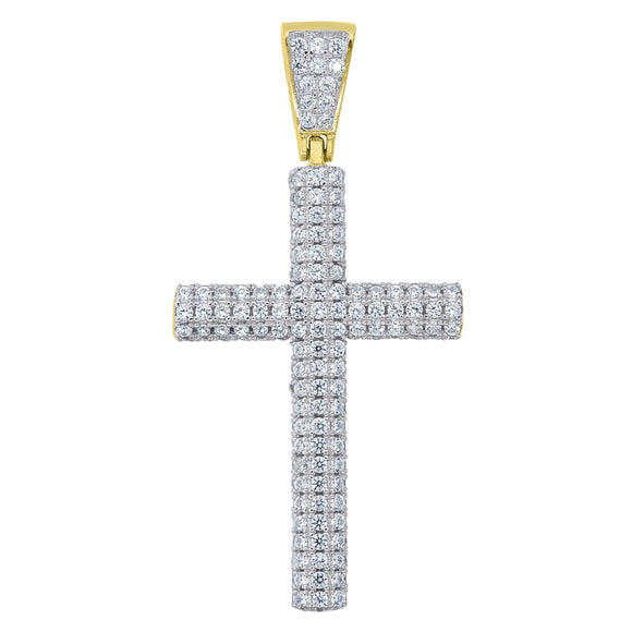 925 Sterling Silver Yellow-tone Unisex CZ Cross Religious Charm Pendant