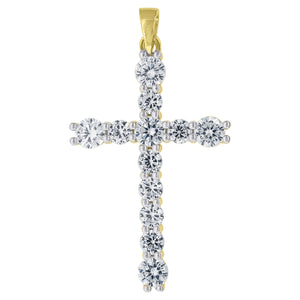 925 Sterling Silver Yellow-tone Unisex CZ Cross Religious Charm Pendant
