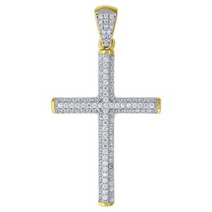 925 Sterling Silver Yellow-tone Unisex CZ Cross Religious Charm Pendant