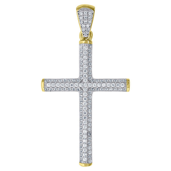 925 Sterling Silver Yellow-tone Unisex CZ Cross Religious Charm Pendant