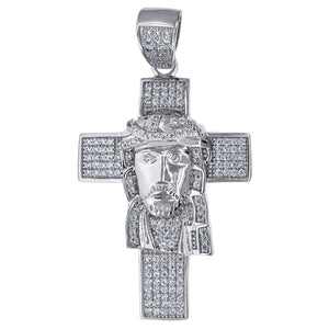 925 Sterling Silver Mens CZ Jesus Cross Religious Charm Pendant