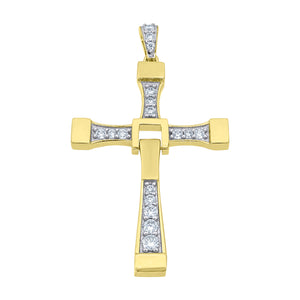 925 Sterling Silver Yellow-tone Unisex CZ Cross Religious Charm Pendant