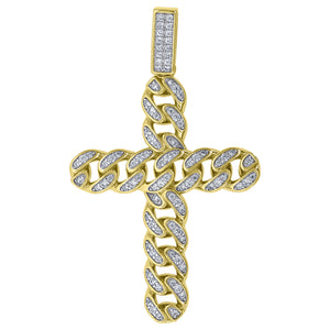 925 Sterling Silver Yellow-tone Unisex CZ Cross Religious Charm Pendant