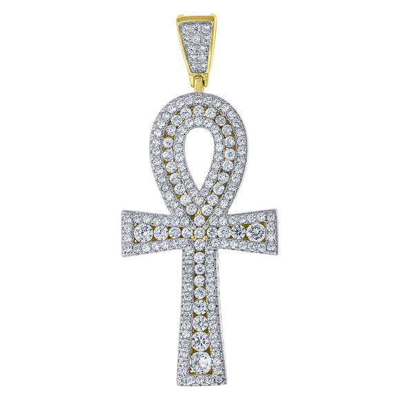 925 Sterling Silver Yellow-Tone Unisex CZ Ankh Cross Religious Charm Pendant