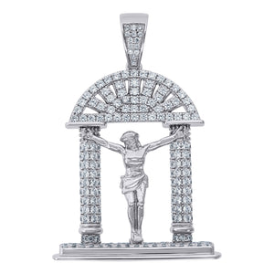 925 Sterling Silver Mens CZ Crucifix Religious Charm Pendant