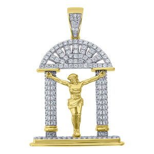 925 Sterling Silver Yellow-tone Mens CZ Crucifix Religious Charm Pendant