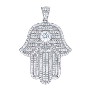 925 Sterling Silver Mens Cubic Zirconia Religious Hamsa Charm Pendant