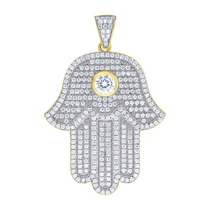 925 Sterling Silver Yellow-tone Mens Cubic Zirconia Religious Hamsa Charm Pendant