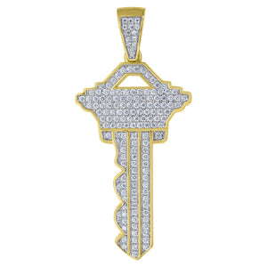 925 Sterling Silver Yellow-tone Womens CZ Key Charm Pendant