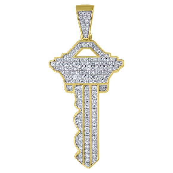 925 Sterling Silver Yellow-tone Womens CZ Key Charm Pendant