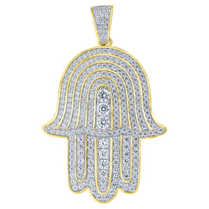 925 Sterling Silver Yellow-tone Mens Cubic Zirconia Religious Hamsa Charm Pendant