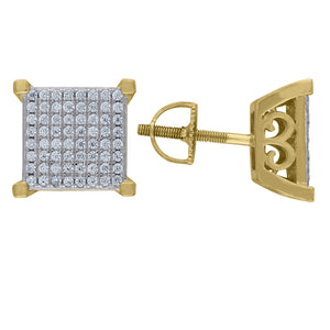 925 Sterling Silver Yellow-tone Unisex Cubic Zirconia Square Stud Earrings