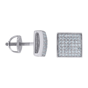 925 Sterling Silver Unisex Cubic Zirconia Square Stud Earrings