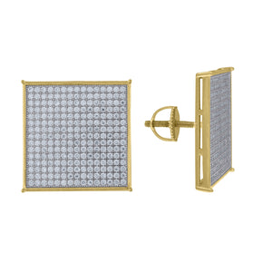 925 Sterling Silver Yellow-tone Mens Cubic Zirconia Square Stud Earrings
