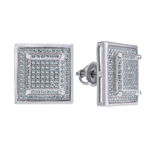 925 Sterling Silver Unisex Cubic Zirconia Square Stud Earrings