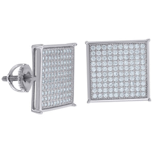 925 Sterling Silver Mens Cubic Zirconia Square Stud Earrings