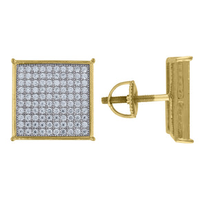 925 Sterling Silver Yellow-tone Mens Cubic Zirconia Square Stud Earrings