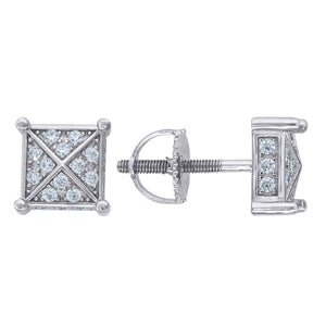 925 Sterling Silver Mens Cubic Zirconia Square Stud Earrings
