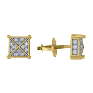 925 Sterling Silver Yellow-tone Mens Cubic Zirconia Square Stud Earrings