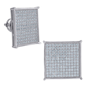925 Sterling Silver Mens Cubic Zirconia Square Stud Earrings