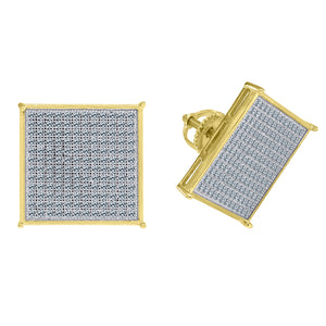 925 Sterling Silver Yellow-tone Mens Cubic Zirconia Square Stud Earrings