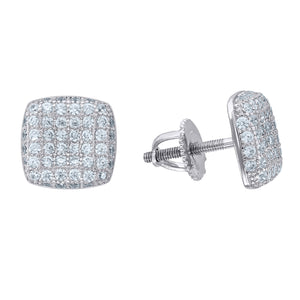 925 Sterling Silver Unisex Cubic Zirconia Square Stud Earrings
