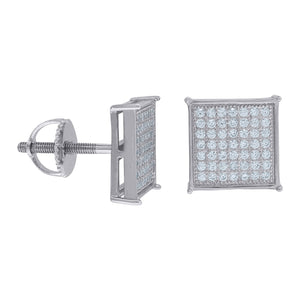925 Sterling Silver Mens Cubic Zirconia Square Stud Earrings