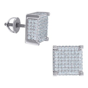 925 Sterling Silver Unisex Cubic Zirconia Square Stud Earrings