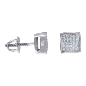 925 Sterling Silver Unisex Cubic Zirconia Square Stud Earrings