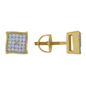 925 Sterling Silver Yellow-tone Unisex Cubic Zirconia Square Stud Earrings