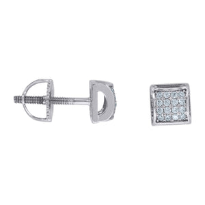 925 Sterling Silver Unisex Cubic Zirconia Square Stud Earrings