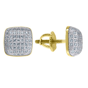 925 Sterling Silver Yellow-tone Womens Cubic Zirconia Square Stud Earrings