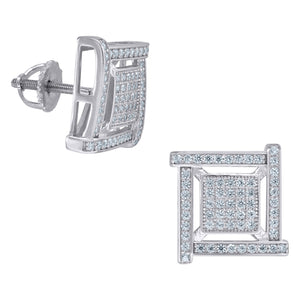 925 Sterling Silver Unisex Cubic Zirconia Square Stud Earrings