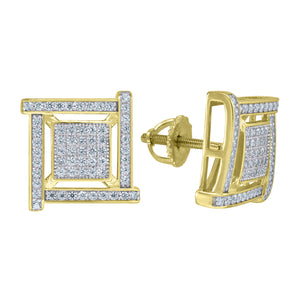 925 Sterling Silver Yellow-tone Unisex Cubic Zirconia Square Stud Earrings