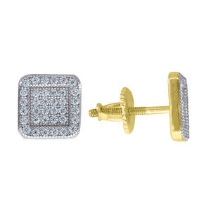 925 Sterling Silver Yellow-tone Unisex Cubic Zirconia Square Stud Earrings
