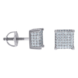 925 Sterling Silver Unisex Cubic Zirconia Square Stud Earrings